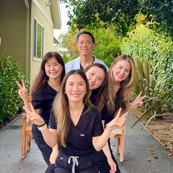 team photo outside office